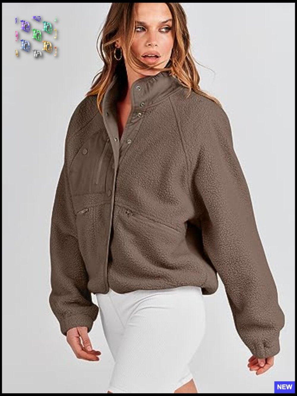Fuzzy Fleece Jacket Cropped Sherpa Button Down Shacket Coats Outwear With - Picture 5 of 7